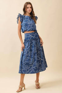Tcec - Floral Print A Line Side Tie Wrap Midi Skirt