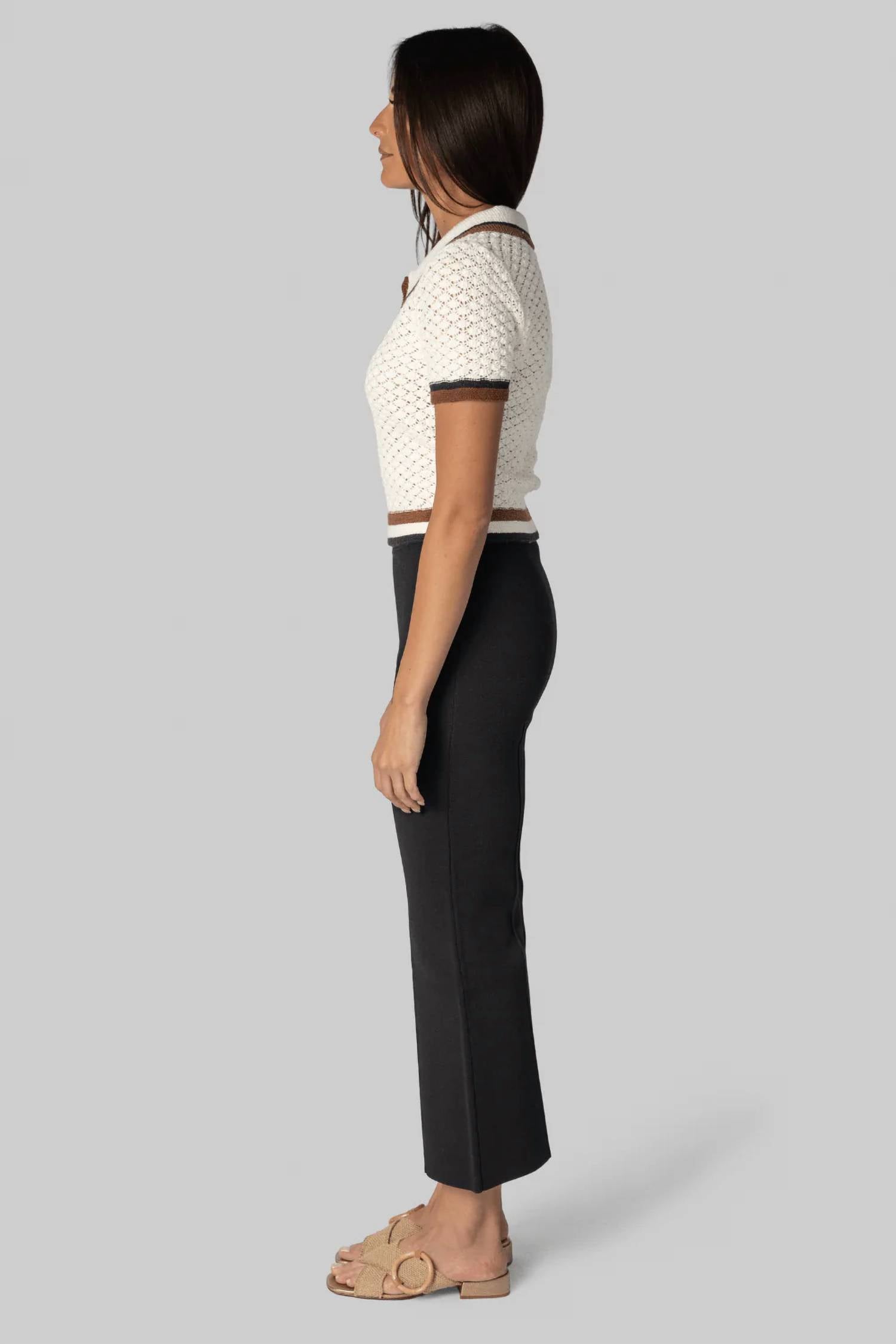 Cara Cara - Ginger Crochet Awning Knit Polo Shirt
