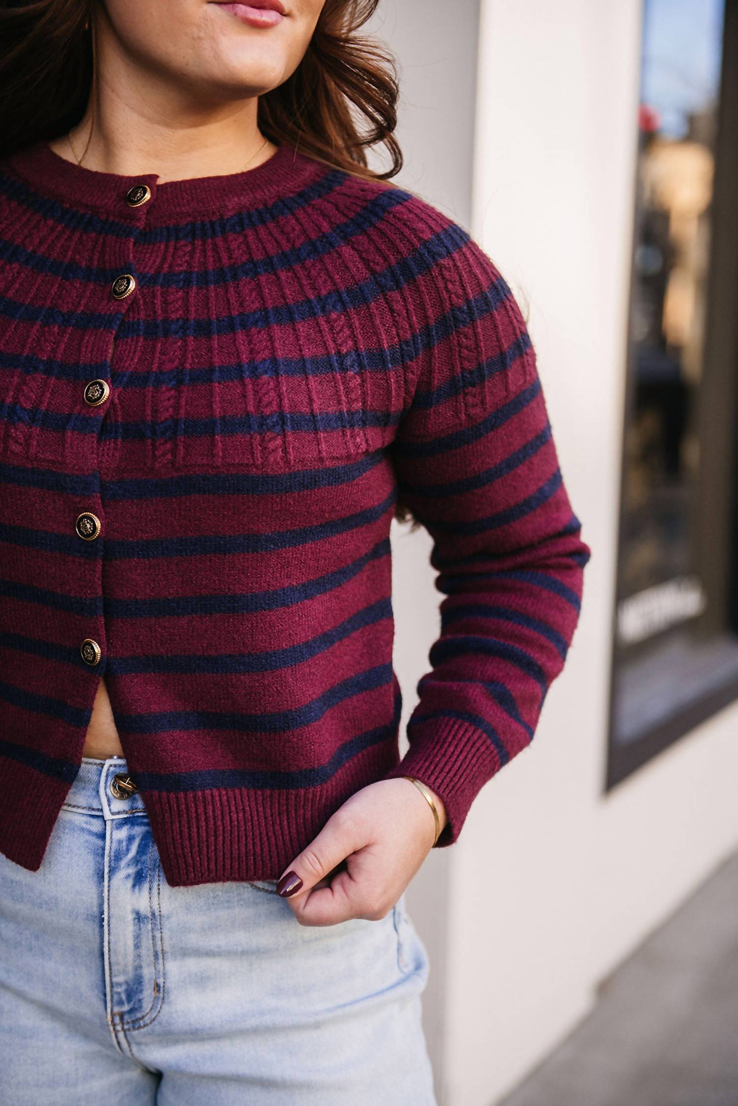 Heartloom - Stripe Cable Knit Cardigan