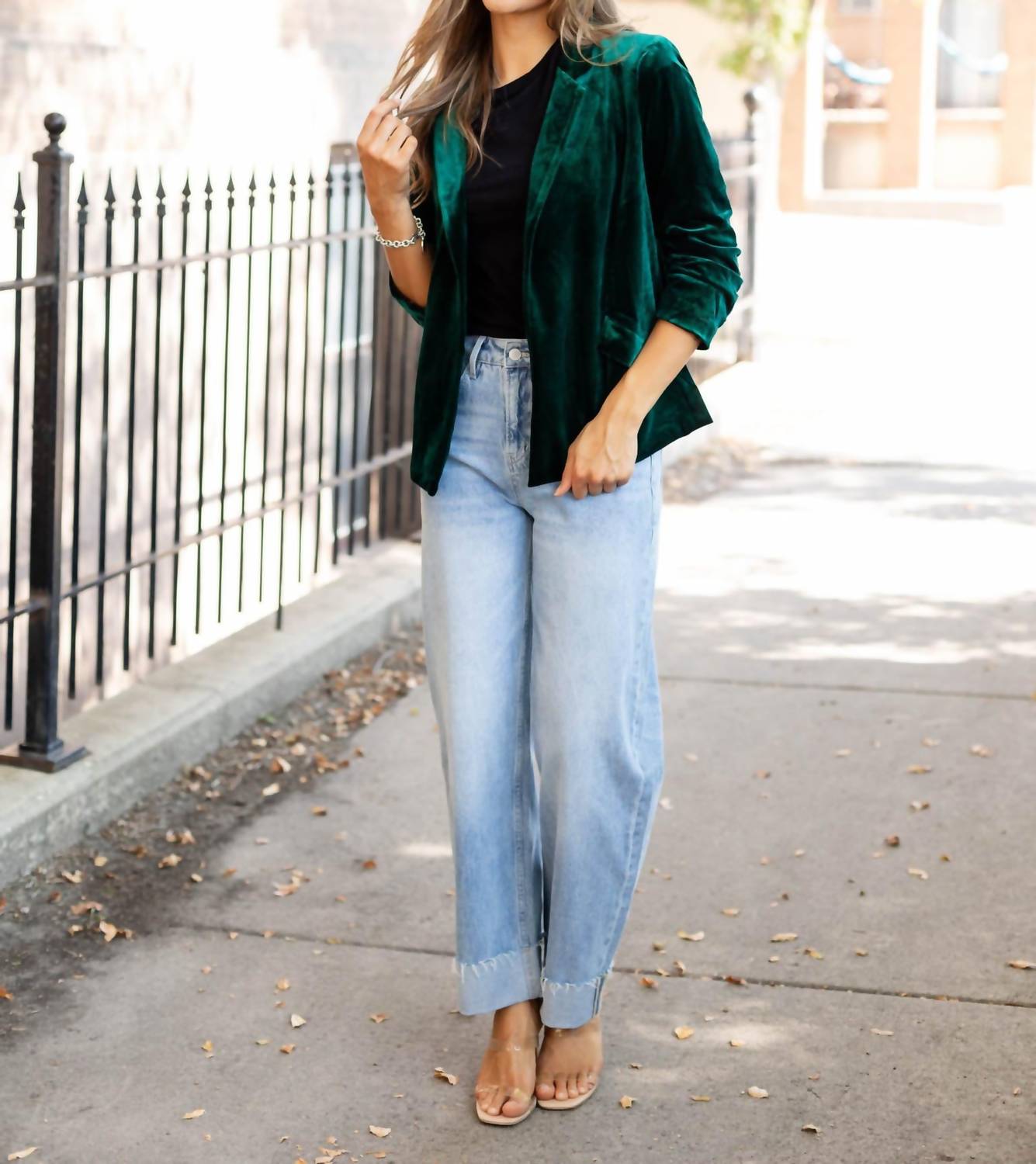 Skies Are Blue - Ruched Velvet Blazer
