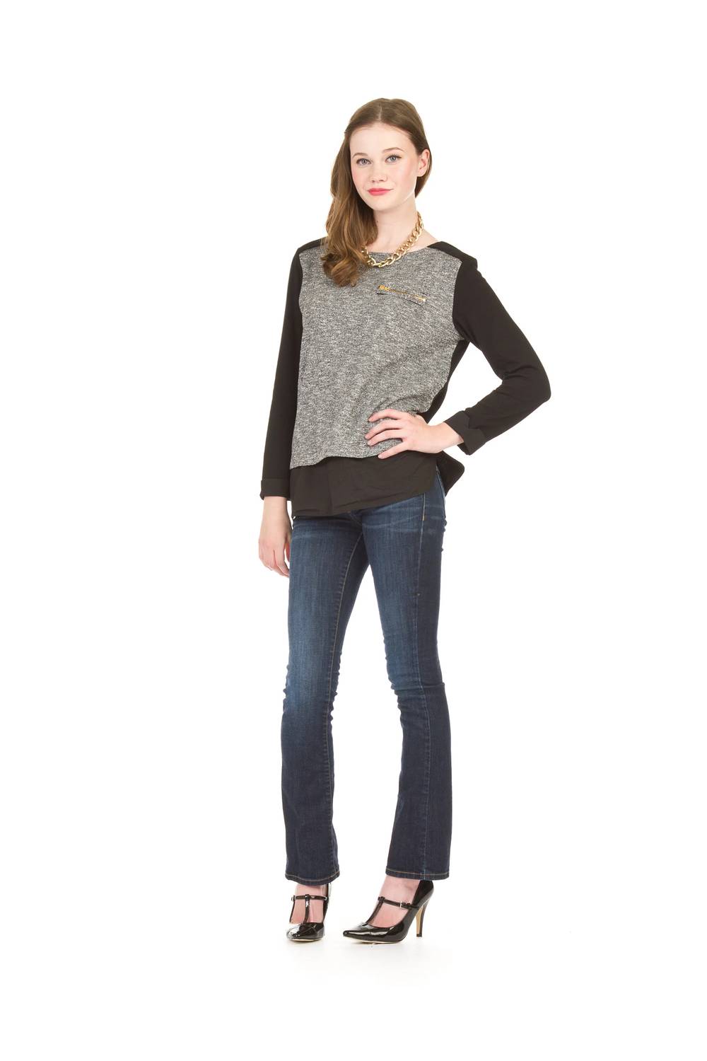 Papillon - Heathered Zip Detail Layered Front Top