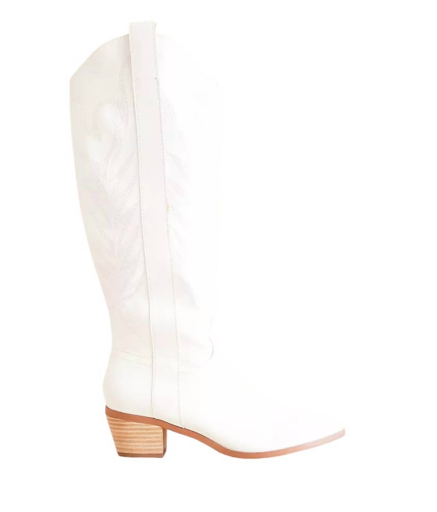 MiiM Women's InLay Samara Stitch Western Tall Boots in white - women's shoe - detail view