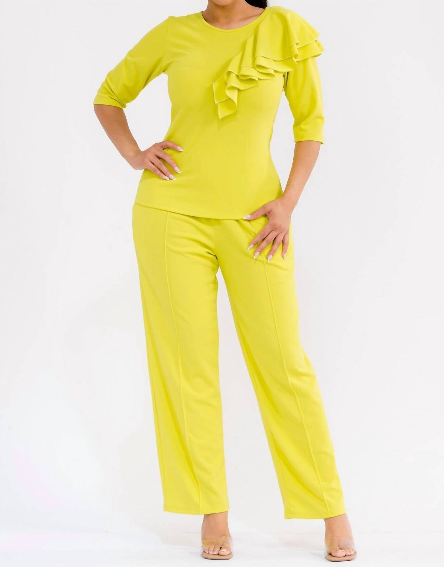 Karen T Design Pull-on Wide Leg Pants in yellow - women's pants - alternate view