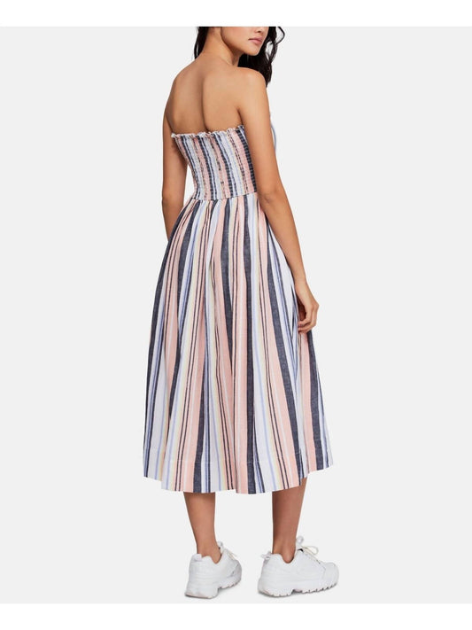 Free People - Lilah Striped Pastel Cotton Dress Bohemian Fit And Flare