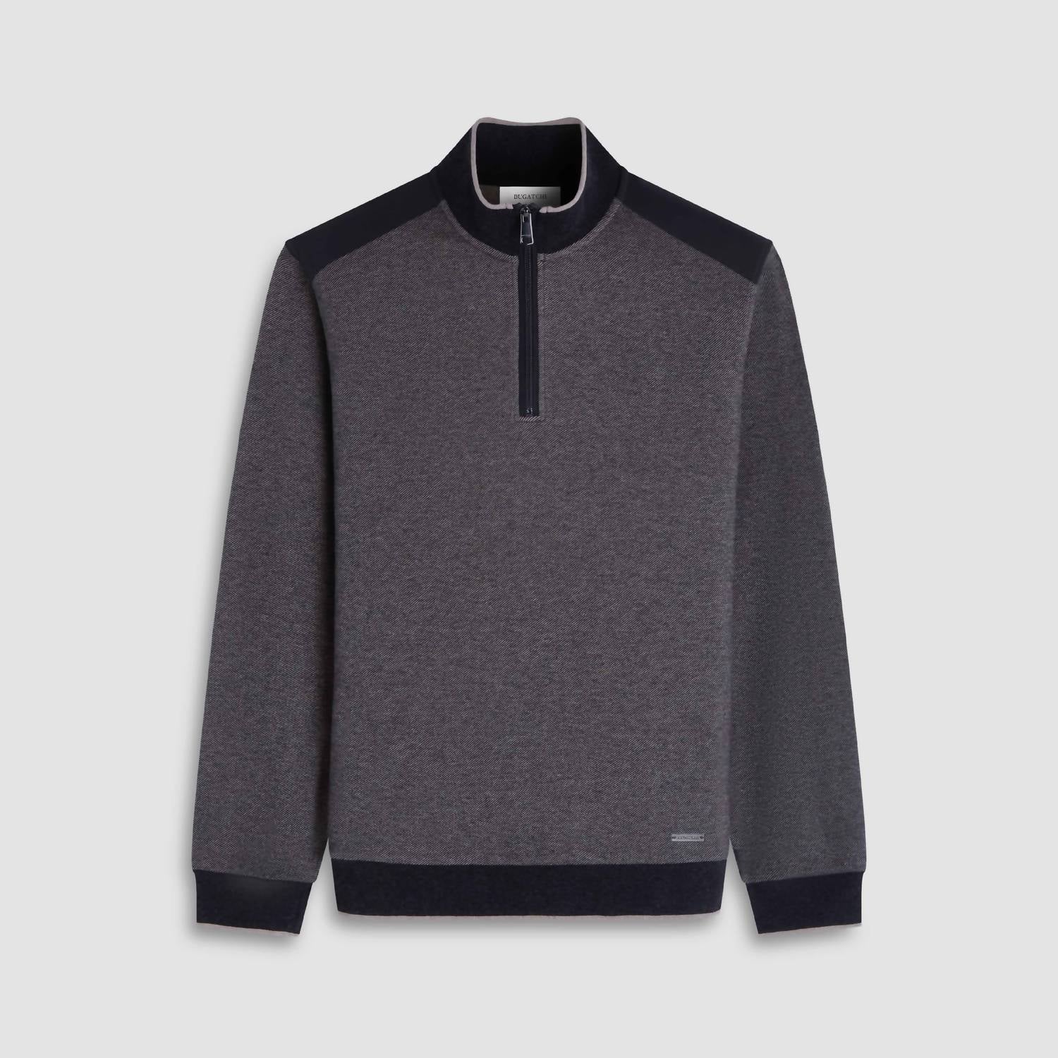 Bugatchi Uomo Diagonal Stripe Melange Quarter Zip Sweater in taupe - men's sweater - view 7