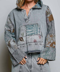 Pol - Patchwork Pullover Half Placket Kangaroo Hoodie
