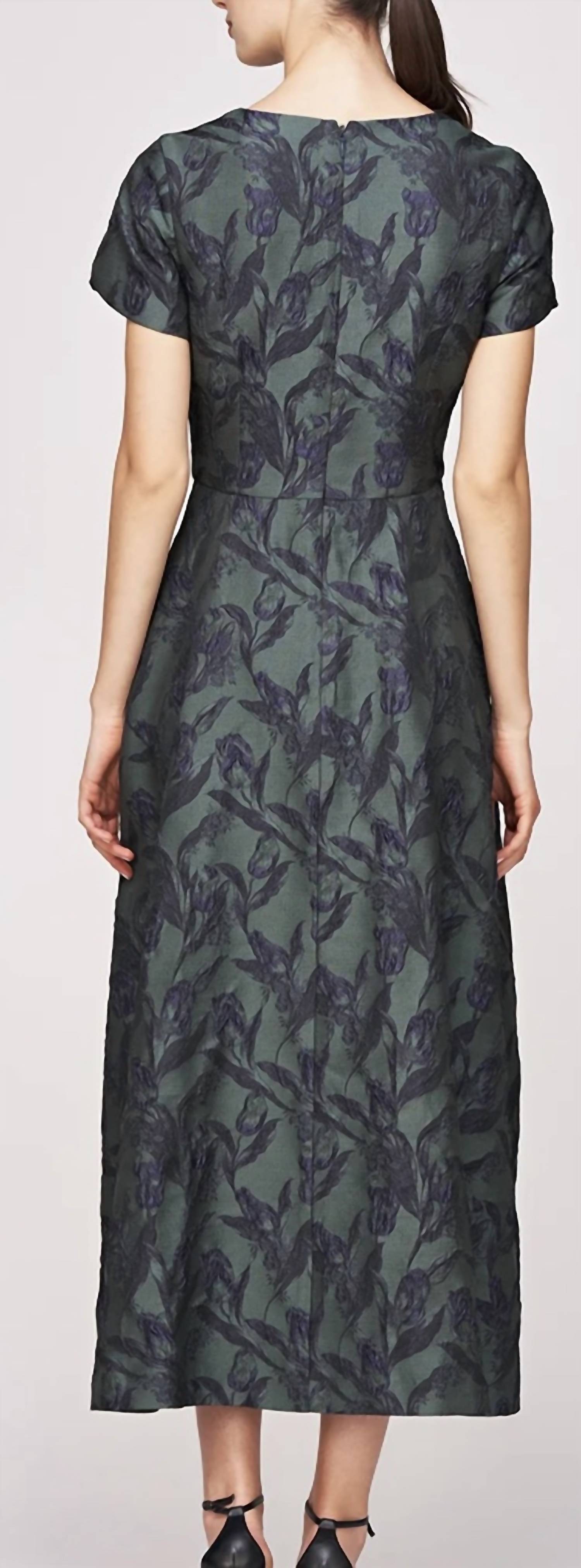 Kay Unger Mirabel Tea Length Dress in emerald - women's dress - detail view