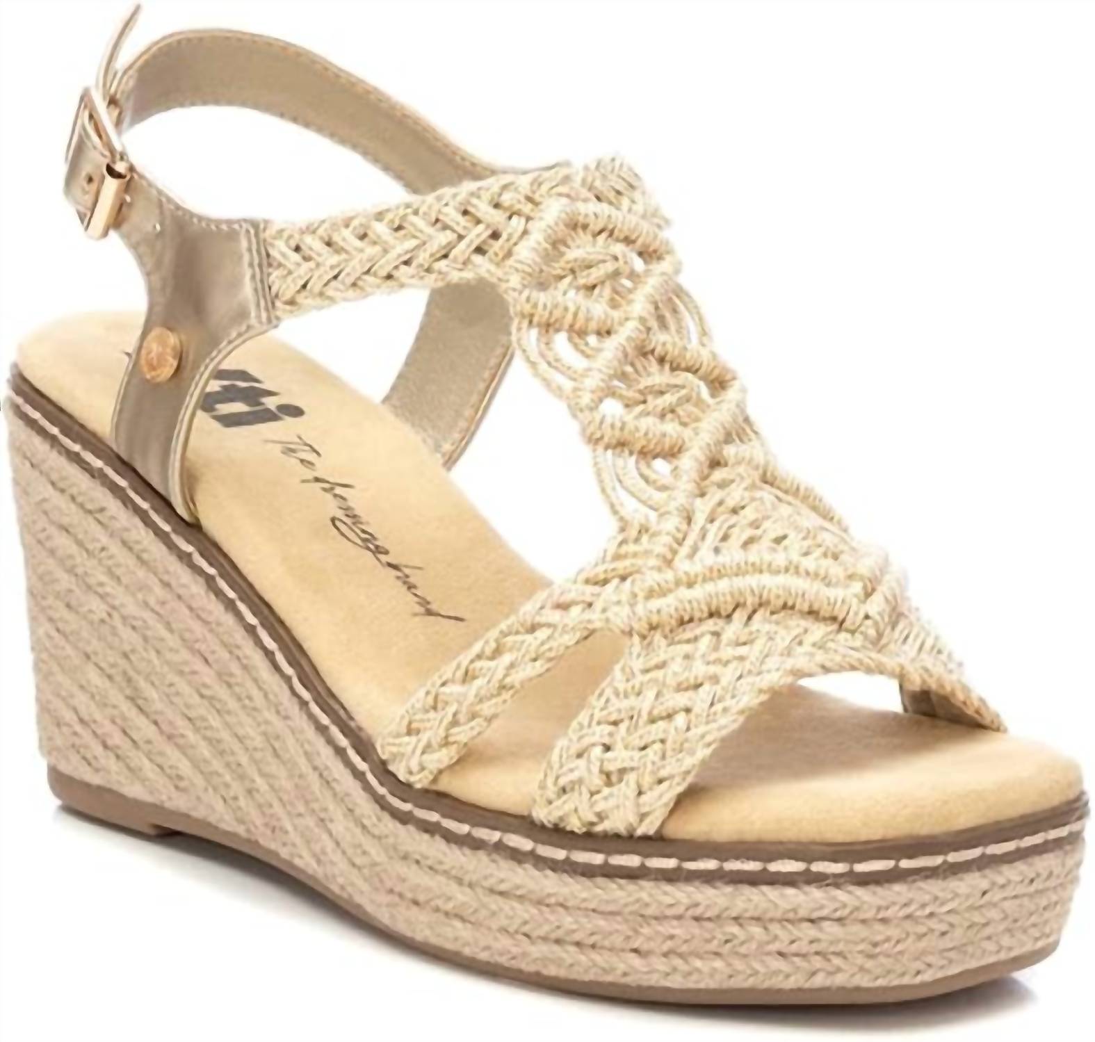 Xti Women's Textile Open Toe Sandals in gold textile - women's sandal - detail view