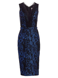 Theia - Lace Trim Brocade Sheath Cocktail Dress
