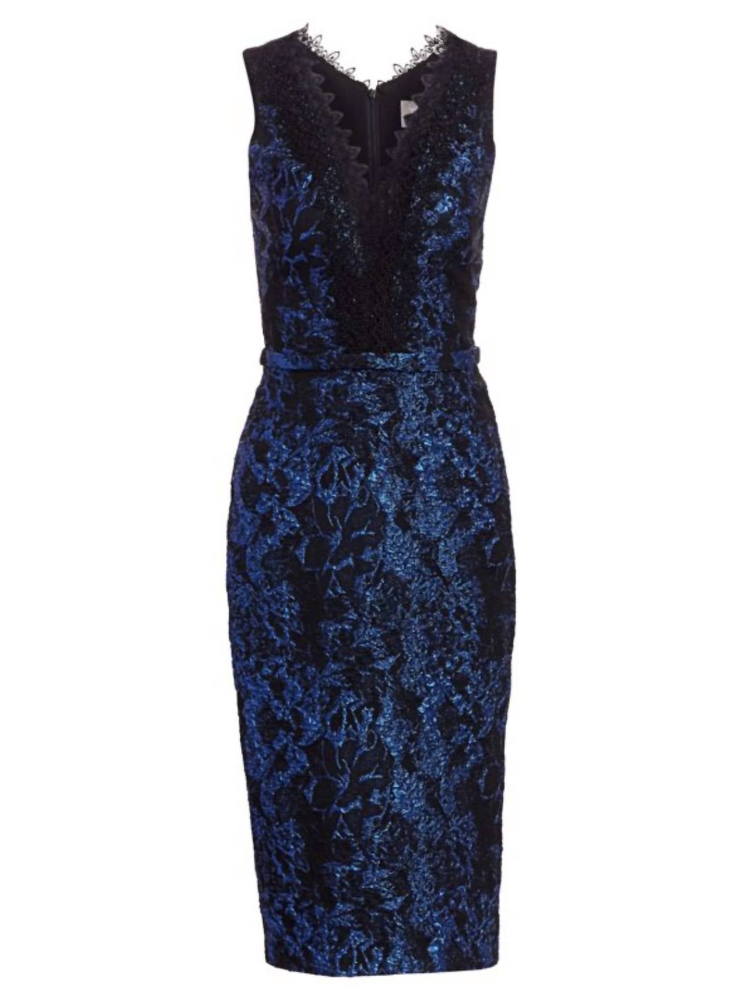 Theia - Lace Trim Brocade Sheath Cocktail Dress