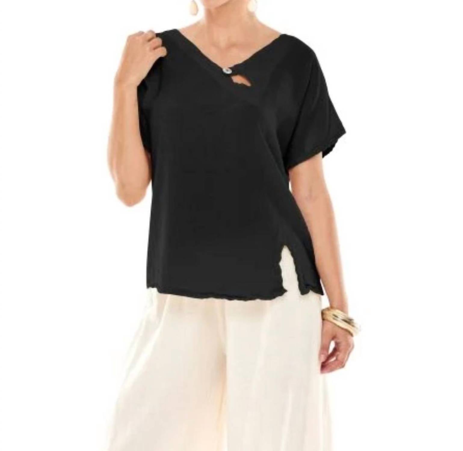 Oh My Gauze! Mike Cotton Top in black - women's t-shirt - detail view