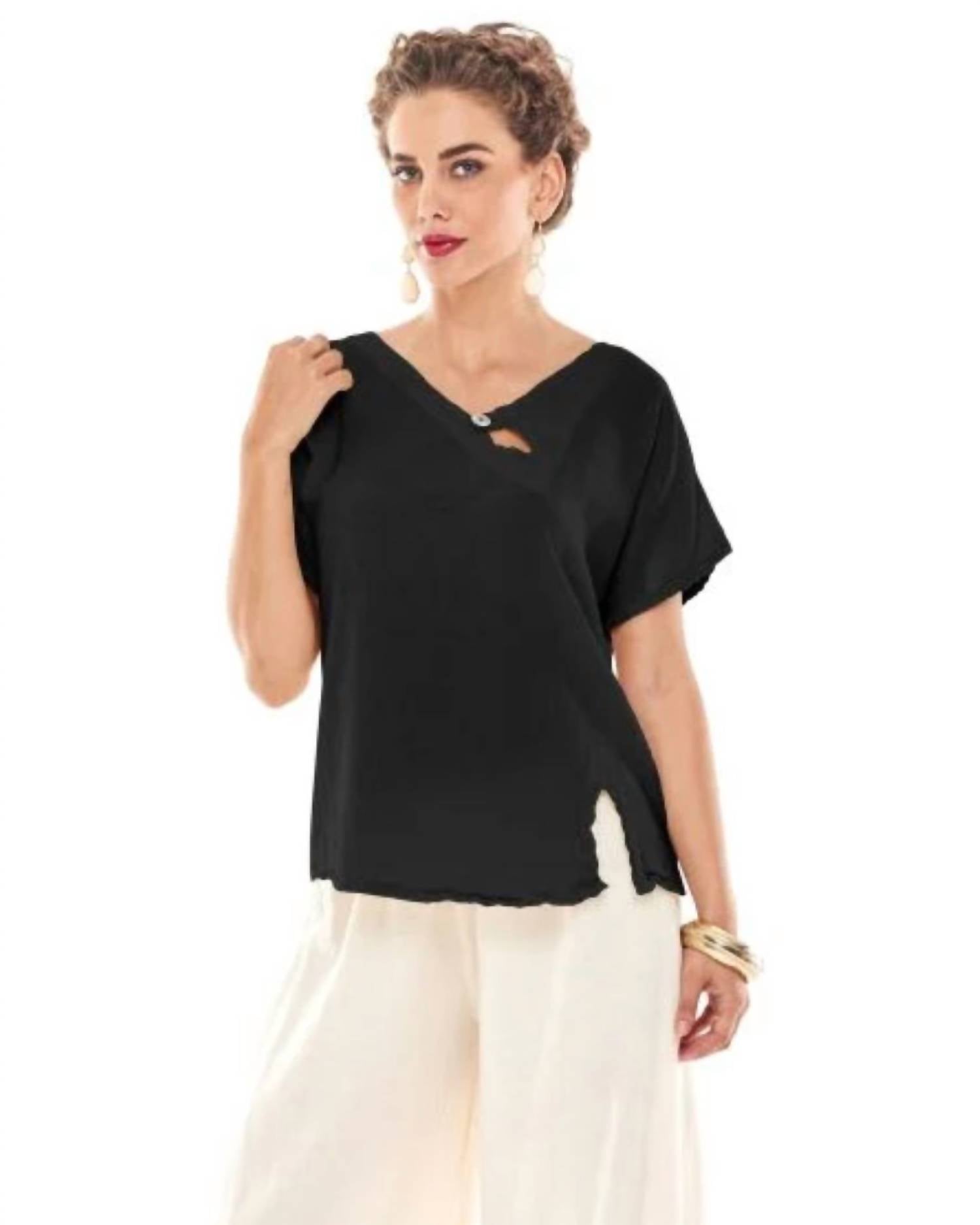 Oh My Gauze! Mike Cotton Top in black - women's t-shirt - alternate view