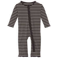 Kickee - Baby's Bamboo Print Muffin Ruffle Coverall with 2 Way Zipper