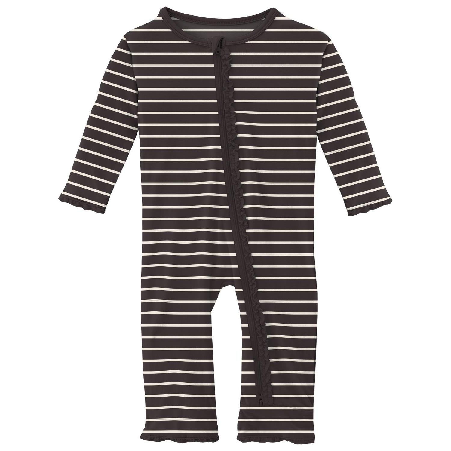 Kickee - Baby's Bamboo Print Muffin Ruffle Coverall with 2 Way Zipper