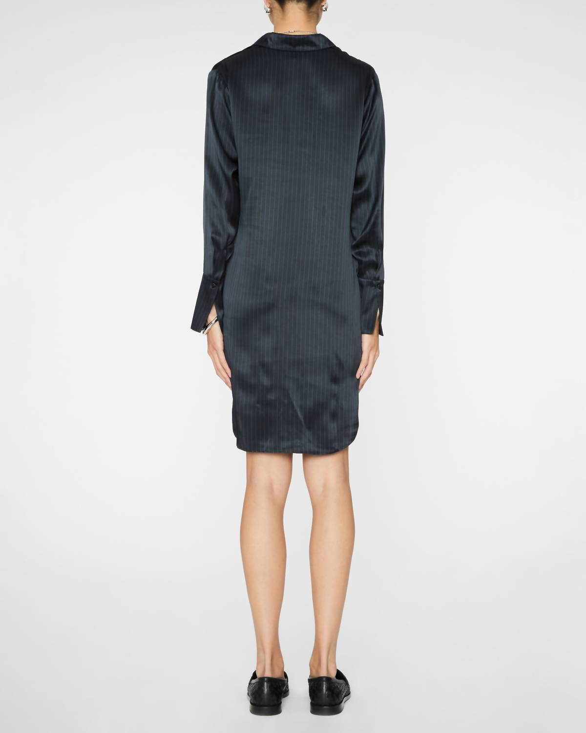 catherine gee Daria Shirt Mini Dress in navy pinstripe - women's dress - alternate view