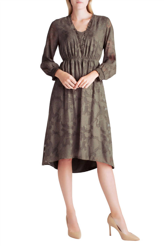 Kensie - Smocked Delicate Burn Out Long Sleeve Midi Dress