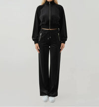 Malibu Road Luxe Velour Tracksuit Set in black - women's sleepwear