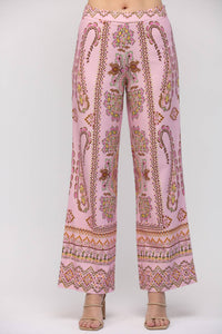 Fate - Border Print Linen High Waist Pants