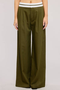 Mimosa Contrast Waist Detail Woven Trouser Pant in olive - women's pants - alternate view