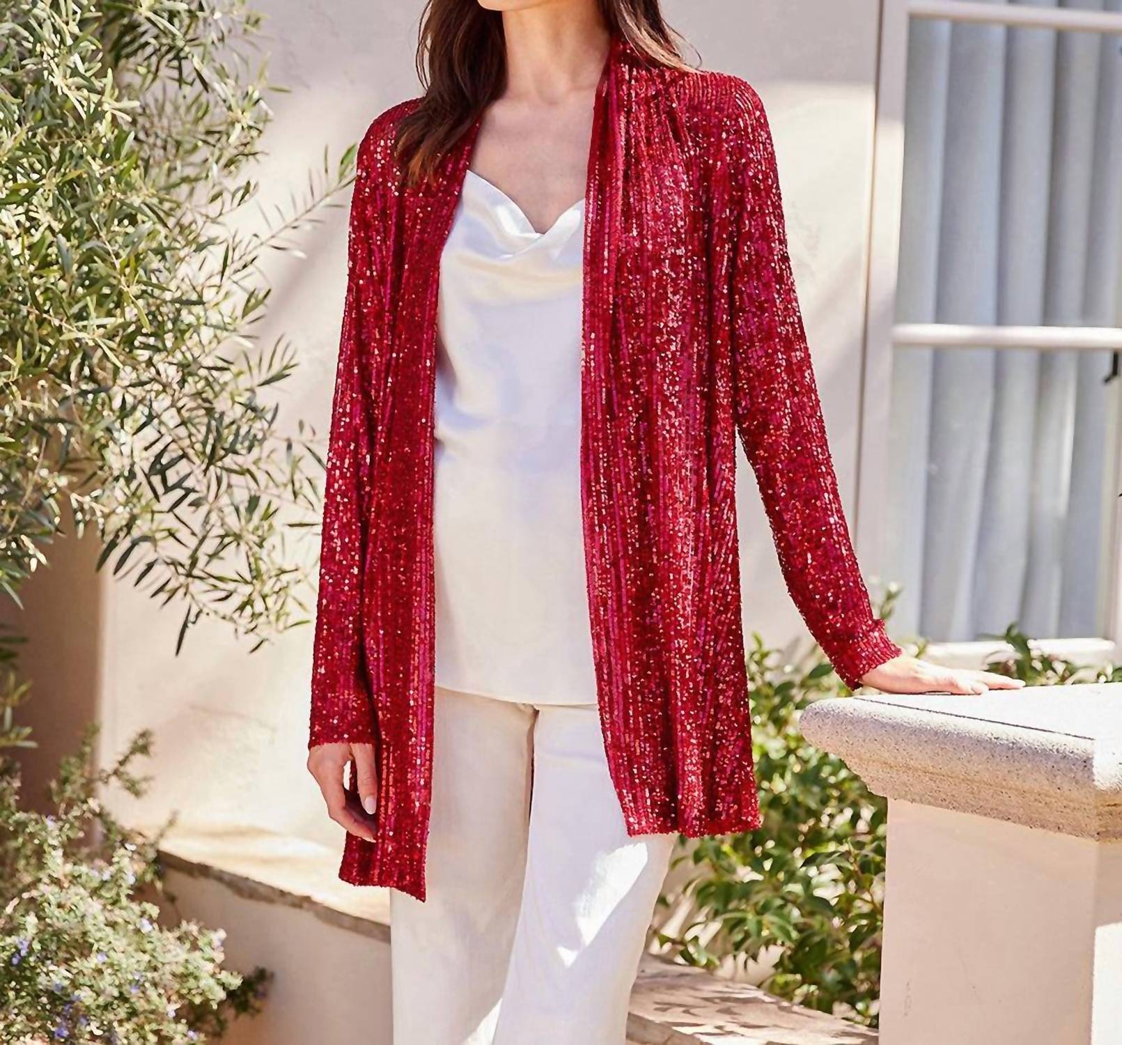 Karen Kane Sequin Duster in ruby - women's jacket - view 4