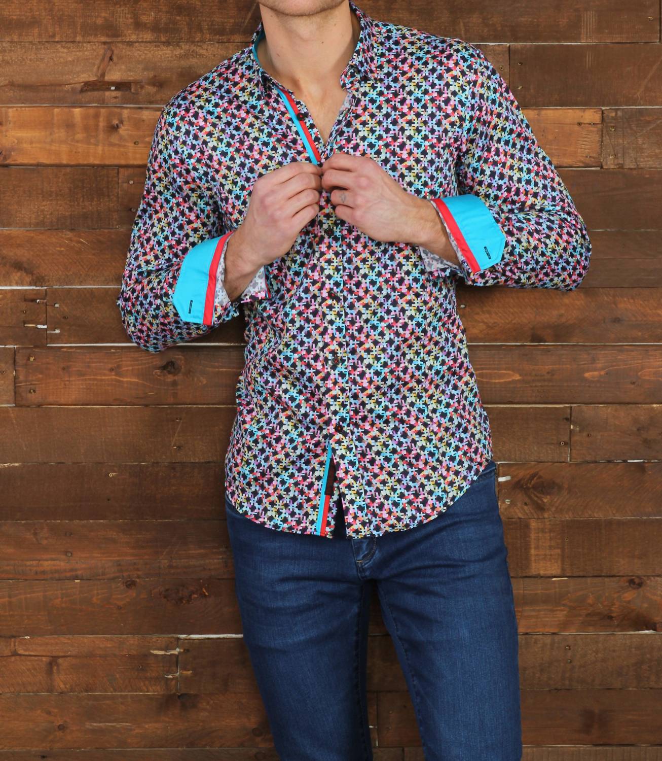 Eight X - Long Sleeve Button Down Shirt With Trim