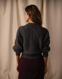 The Normal Brand Mixed Cable Knit Bomber Jacket in grey - women's jacket - detail view