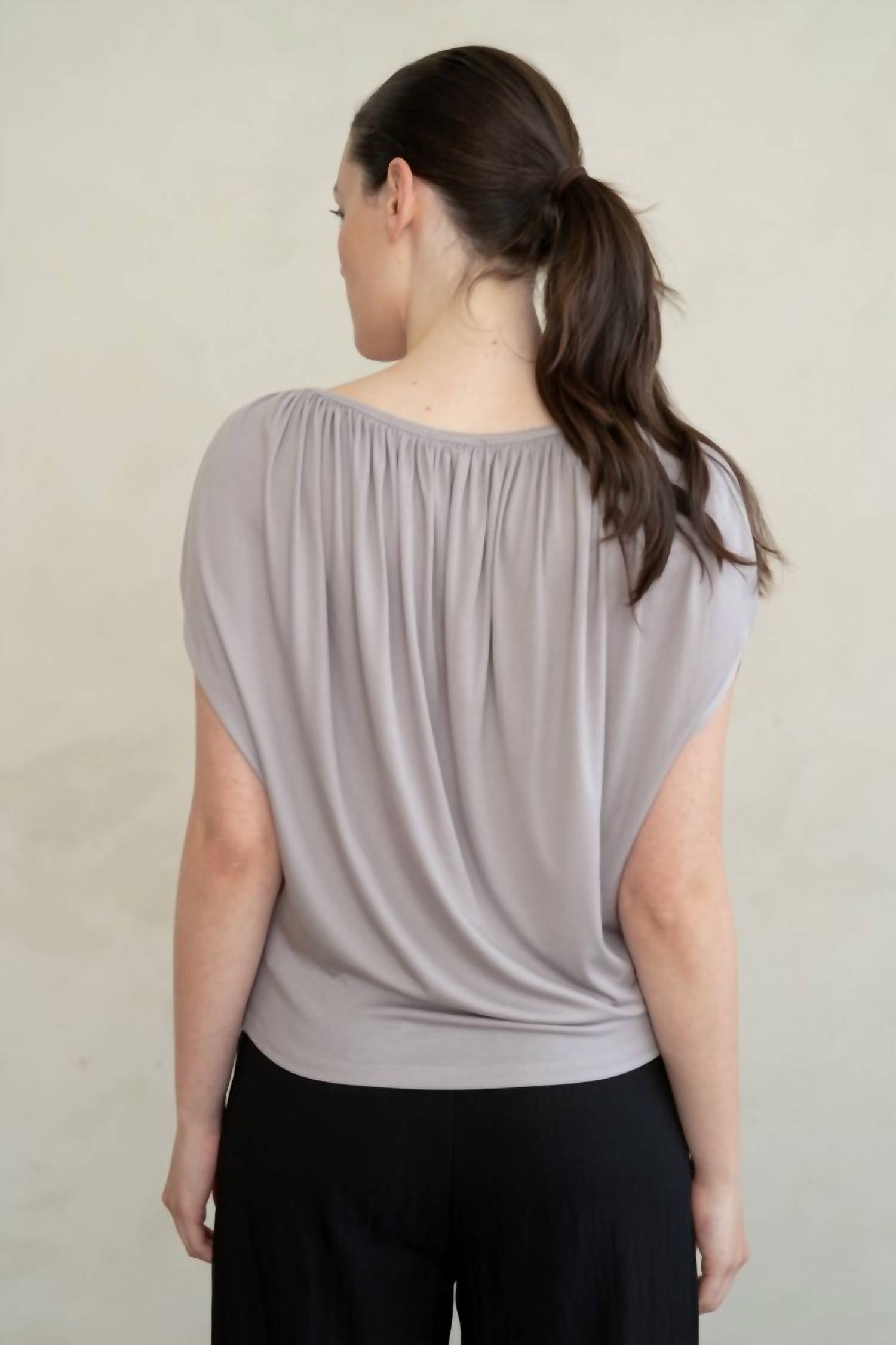 Elle Grey - Draped Gathered Neckline Blouse