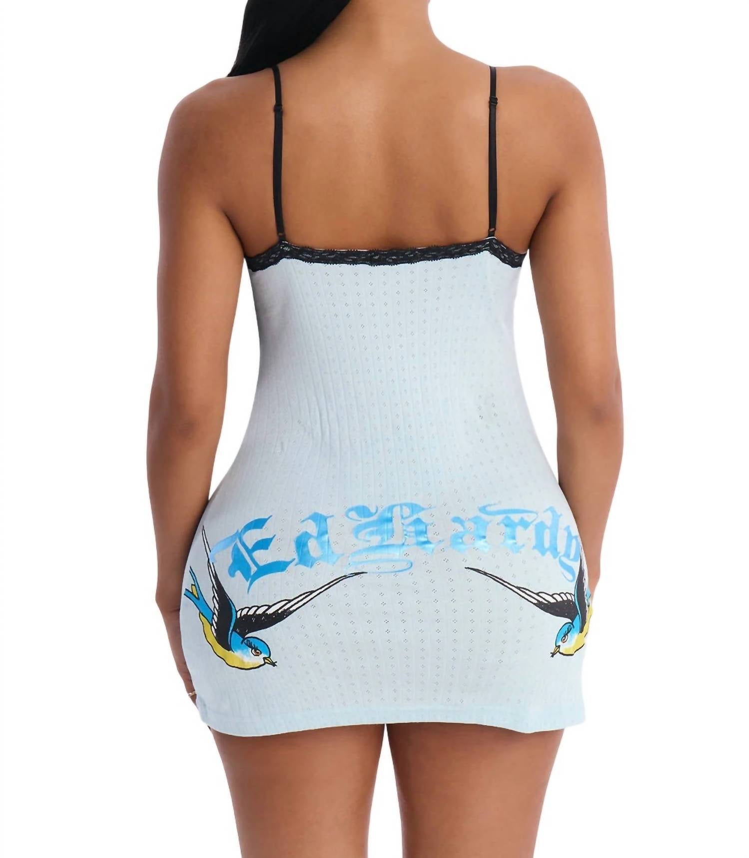Ed Hardy Swallows Lace Nighty in baby blue - women's item - detail view