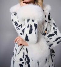 Joseph Ribkoff - Fae Feather Yarn Animal Jacquard Coat With Faux Fur Trim