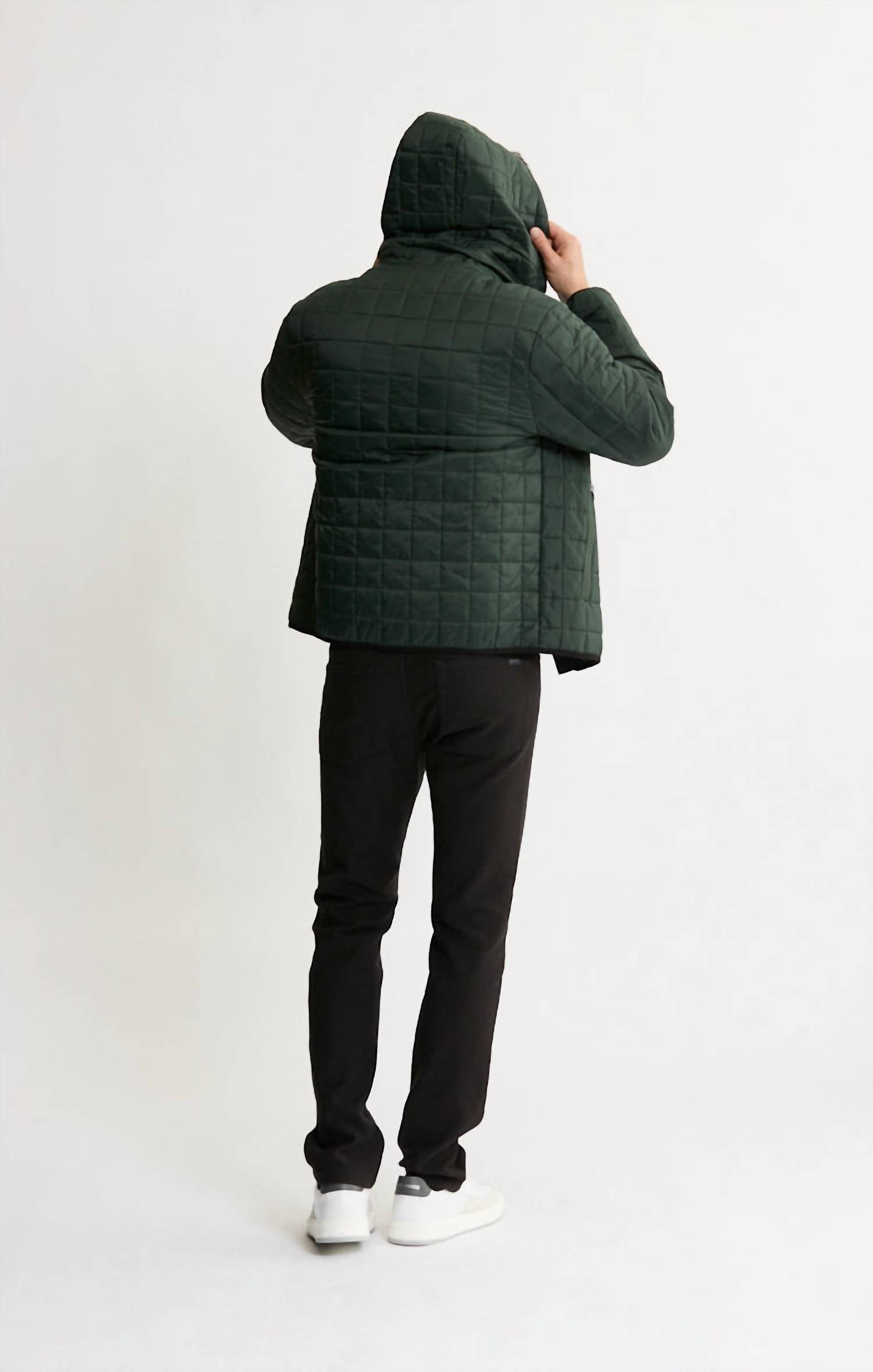 JACHS NEW YORK Light Quilted Hooded Puffer Jacket in forest green - men's jacket - view 4