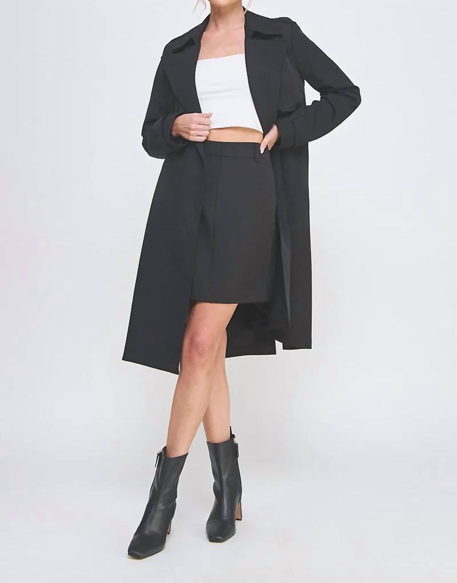 Allie Rose - Long Sleeve Tie Waist Trench Coat