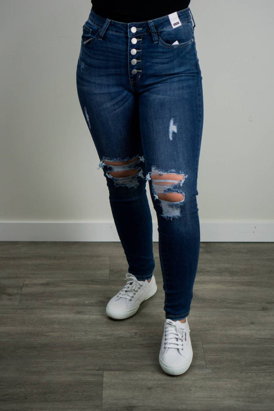 Judy Blue - Women's High Rise Button Fly Cuffed Skinny Jeans