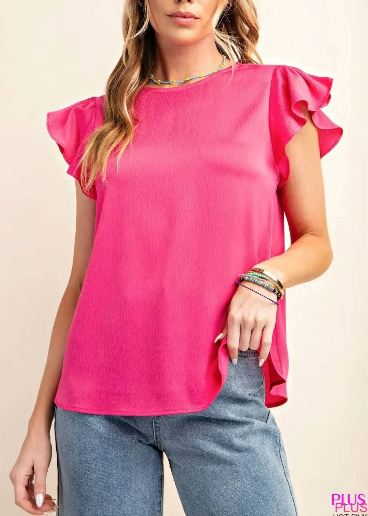 Kori - Cap Ruffle Sleeve Top - Plus