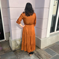 Skies Are Blue - Long Sleeve Split Neck Ruffle Tiered Maxi Dress