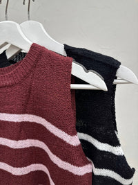LE LIS Round Neck Sleeveless Sweater Top in black white - women's sweater - view 6