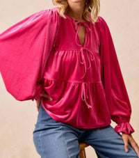 LovLov Sweetheart Velvet Bow Top in pink - women's blouse - alternate view