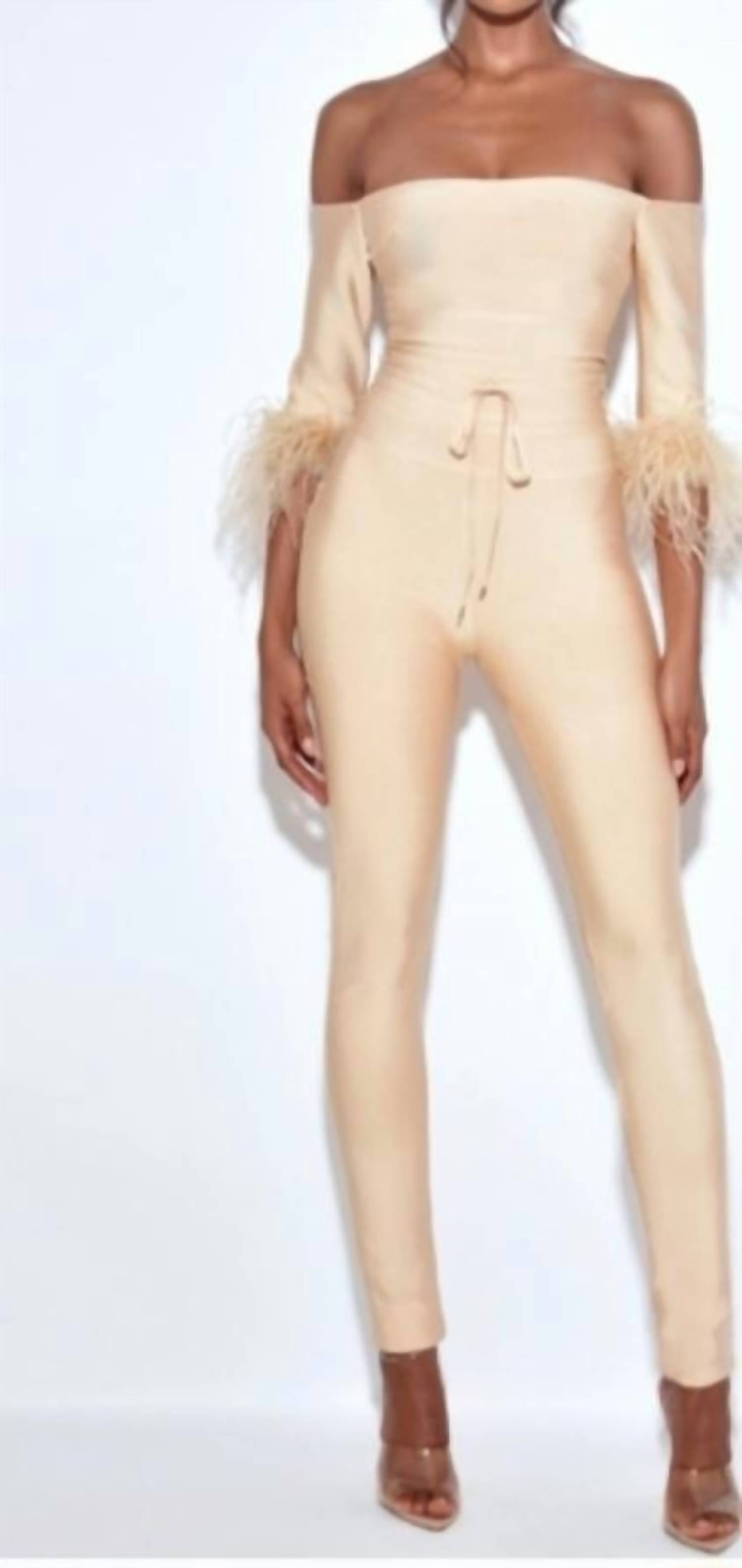 Miss Circle - Quella Beige Off Shoulder Jumpsuit