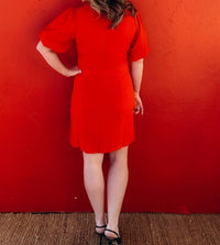voy Dorothy Puff Sleeve Princess Line Sheath Dress in red - women's dress - alternate view