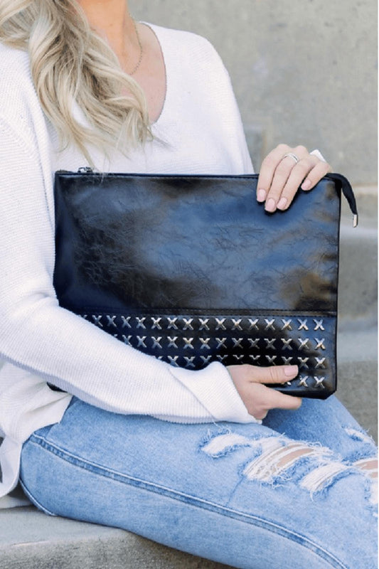 Aili'S Corner - Cross Studded Faux Leather Clutch