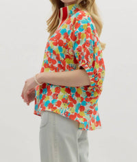Entro - Abstract Print Dolman Sleeve Pullover Top
