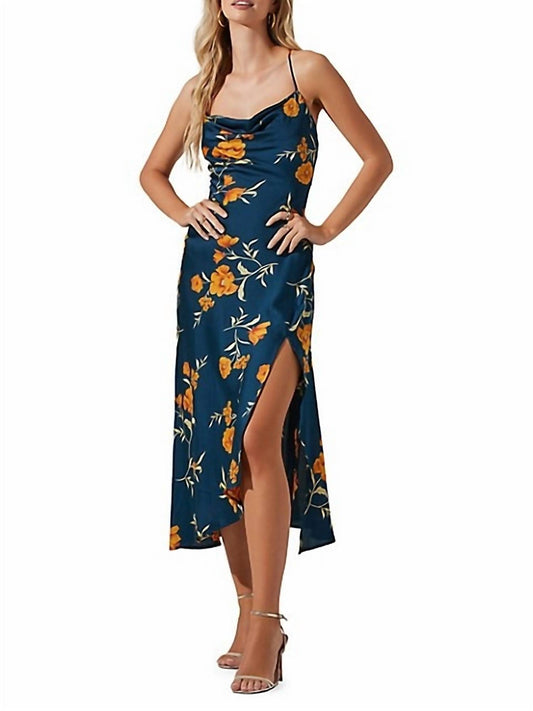 Astr - Gaia Floral Cross-Back Side-Slit Midi Dress