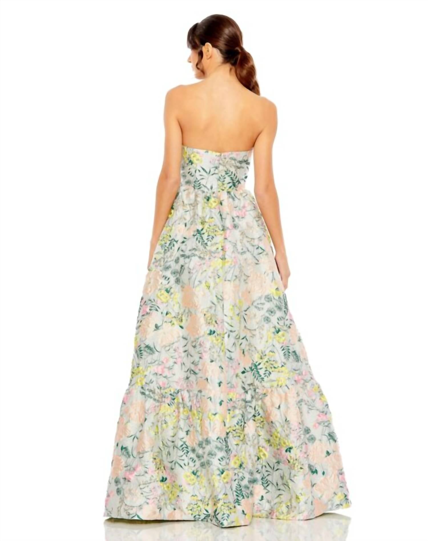 Mac Duggal - Strapless Floral Brocade Dress