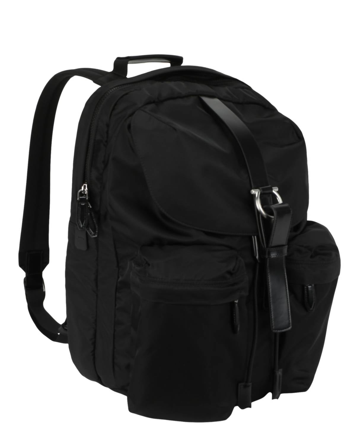 Salvatore Ferragamo Men's Nylon Gancini Technical Backpack in black - men's bag - detail view