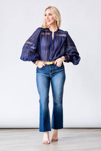 L'Agence Kiera Trim Blouse in midnight - women's blouse - alternate view