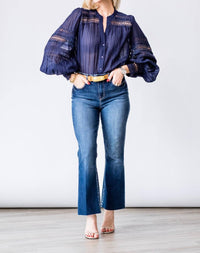 L'Agence Kiera Trim Blouse in midnight - women's blouse - detail view