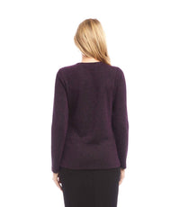 Karen Kane Long Sleeve Metallic Knit Side-tie Top - Petite in eggplant - women's long sleeve top - alternate view