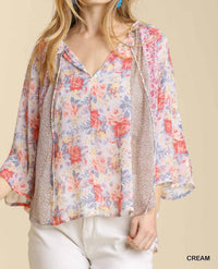 umgee Dual Desires Blouse in pink floral - women's blouse