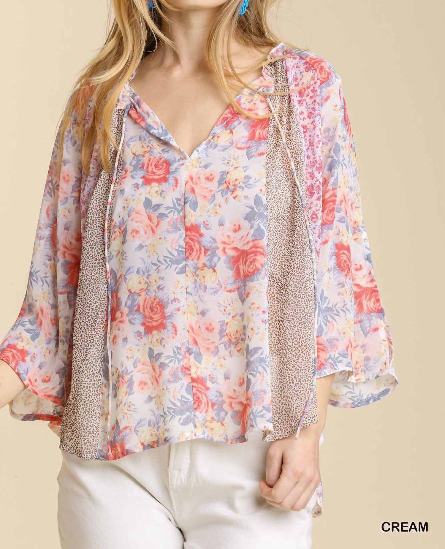 umgee Dual Desires Blouse in pink floral - women's blouse