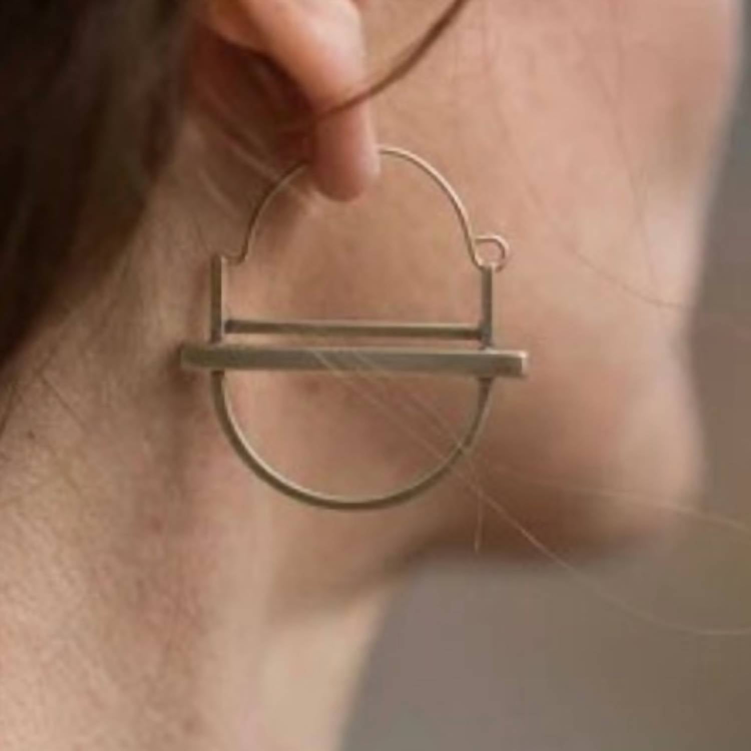 Modern Madini - Women's Double Brass Bar Hoop Earrings
