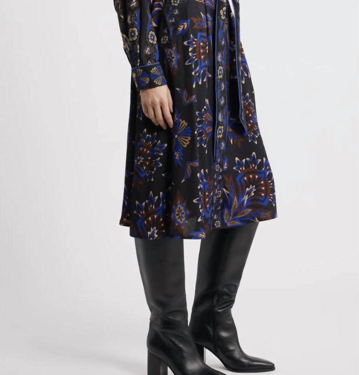 Farm Rio - Arabesque Mix Scarves Long Sleeve Tie Belt Shirtdress